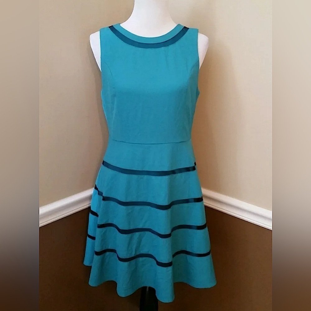 A-Line ModCloth Dress Teal Black Mesh Stripes with Cutouts by Ya Los Angeles
